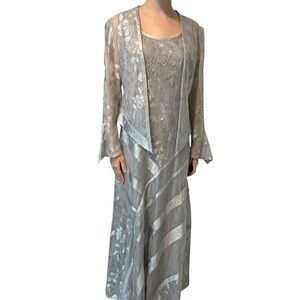 Damianou Mother of the Bride Dress Jacket Silver Floral Lace Evening Size Small